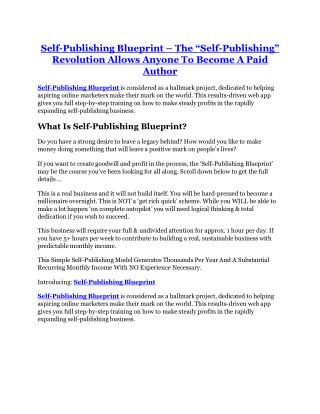 Self-Publishing Blueprint review-SECRETS of Self-Publishing Blueprint and $16800 BONUS