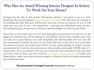 Why Hire An Award Winning Interior Designer In Sydney To Work On Your Home?