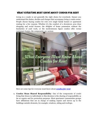 What Everyone Must Know About Condos for Rent