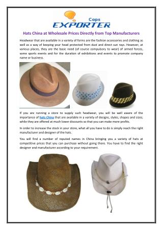 Hats China at Wholesale Prices Directly from Top Manufacturers