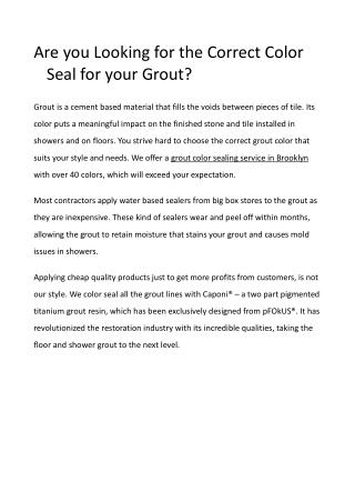Grout Color Sealing Brooklyn, New York