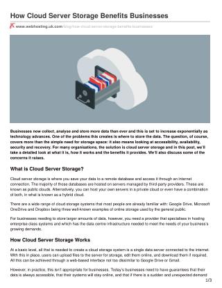 How Cloud Server Storage Benefits Businesses