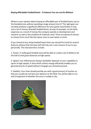 Buying Affordable Football Boots - 5 Features You can not Do Without