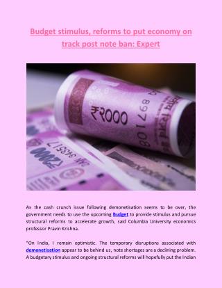 Budget stimulus, reforms to put economy on track post note ban expert