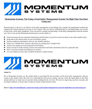 Momentum Systems: Not Using a Food Safety Management System? Its High Time You Start Using one!