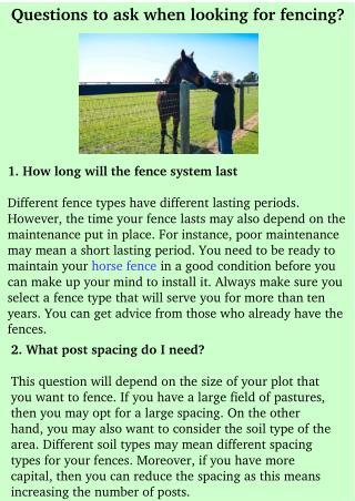 Questions to ask when looking for fencing?