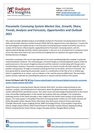 Pneumatic Conveying System Market Trends, Outlook by Radiant Insights