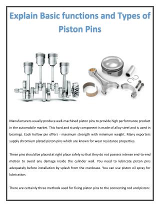 Explain Basic Functions and Types of Piston Pins