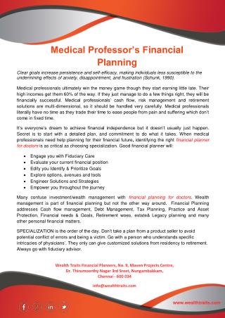 Medical Professor’s Financial Planning