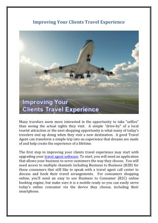 Improving Your Clients Travel Experience