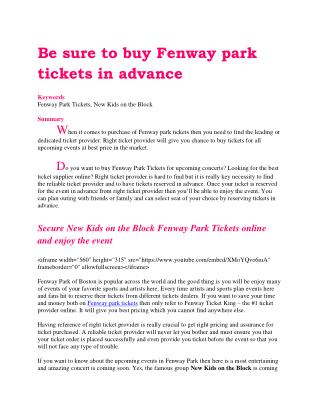 Be sure to buy Fenway park tickets in advance
