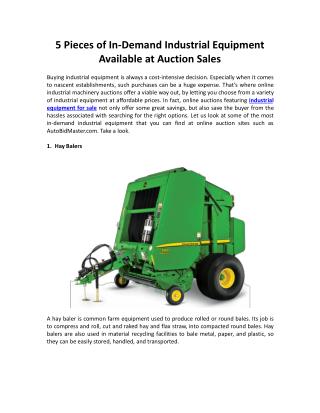 5 Pieces of In-Demand Industrial Equipment Available at Auction Sales