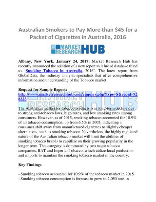 Australian Tobacco Market Research Report and Future Market Trends 2016