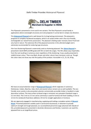 Delhi Timber Provides Waterproof Plywood