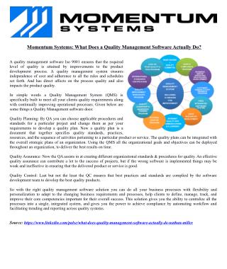 Momentum Systems: What Does a Quality Management Software Actually Do?