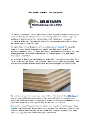 Delhi Timber Provides Century Plywood