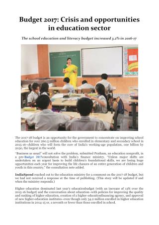 Budget 2017: Crisis and opportunities in education sector