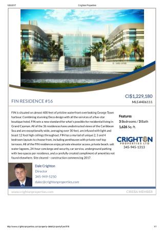 Cayman Residential property for sale - FIN RESIDENCE #16 MLS #406111.