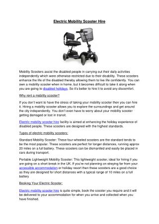 Electric Mobility Scooter Hire