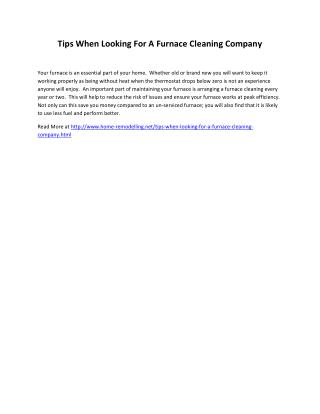 Tips When Looking For A Furnace Cleaning Company