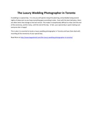 The Luxury Wedding Photographer in Toronto