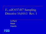 E. coli O157:H7 Sampling Directive 10,010.1 Rev. 1