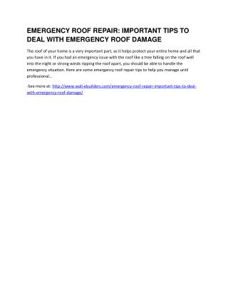 Emergency Roof Repair: Important Tips To Deal With Emergency Roof Damage