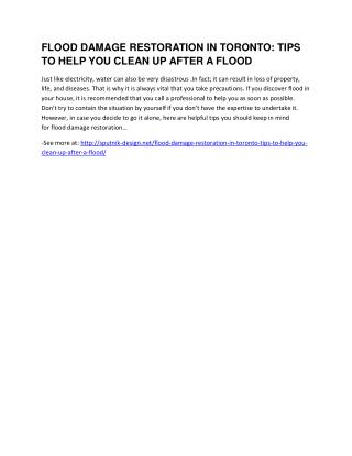 Flood Damage Restoration in Toronto: Tips to Help You Clean Up After a Flood