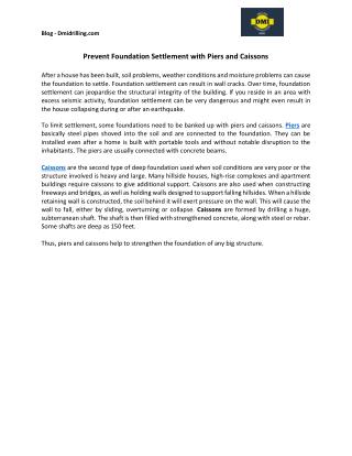 Read Prevent Foundation Settlement with Piers and Caissons