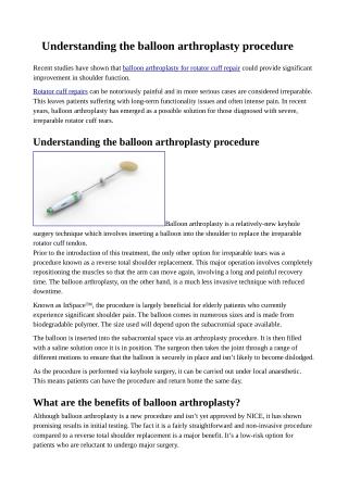 Balloon arthroplasty for rotator cuff repair
