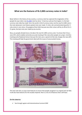 What are the features of Rs 2,000 currency notes in India