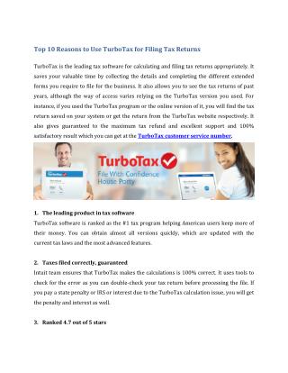 Top 10 Reasons to Use TurboTax for Filing Tax Returns