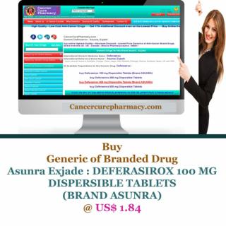 Buy Asunra Exjade - DEFERASIROX 100 MG DISPERSIBLE TABLETS @ US$ 1.84