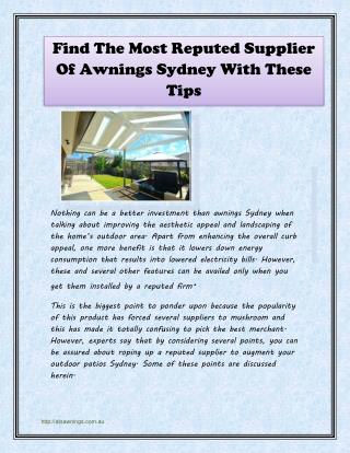 Find The Most Reputed Supplier Of Awnings Sydney With These Tips