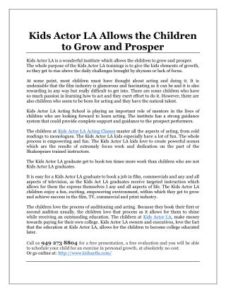 Kids Actor LA Allows the Children to Grow and Prosper