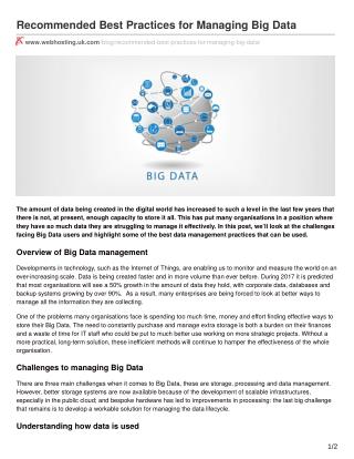 Recommended Best Practices for Managing Big Data
