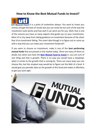 How to Know the Best Mutual Funds to Invest