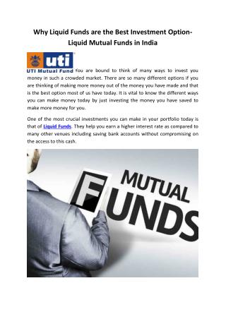 Why Liquid Funds are the Best Investment Option- Liquid Mutual Funds in India