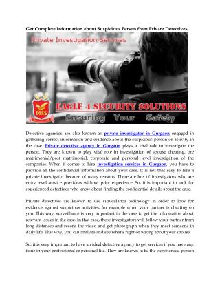 Get Complete Information about Suspicious Person from Private Detectives