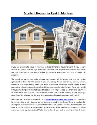 Excellent Houses for Rent in Montreal