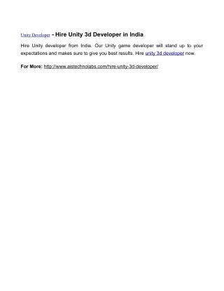 Unity Developer - Hire Unity 3d Developer in India