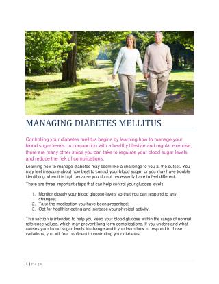 MANAGING DIABETES MELLITUS