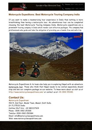 Best Motorcycle Touring Company India