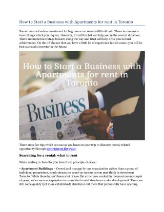 How to Start a Business with Apartments for rent in Toronto