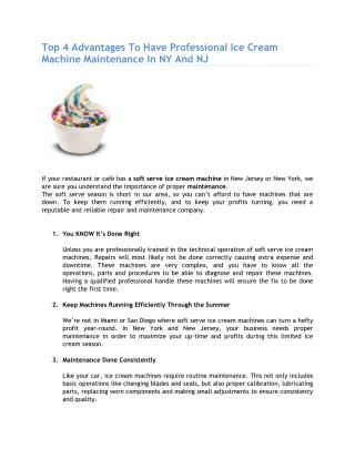 Top 4 Advantages To Have Professional Ice Cream Machine Maintenance In NY And NJ