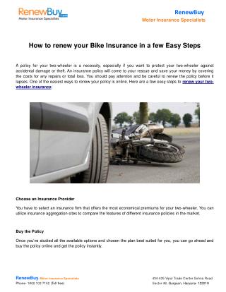How to renew your Bike Insurance in a few Easy Steps