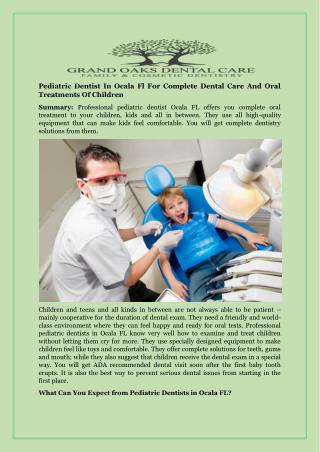 Pediatric Dentist In Ocala Fl For Complete Dental Care And Oral Treatments Of Children