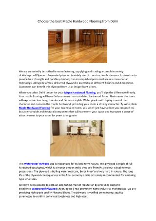 Choose the best Maple Hardwood Flooring from Delhi