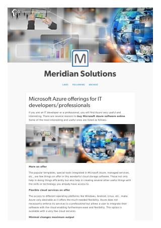 Microsoft Azure offerings for IT developers/professionals