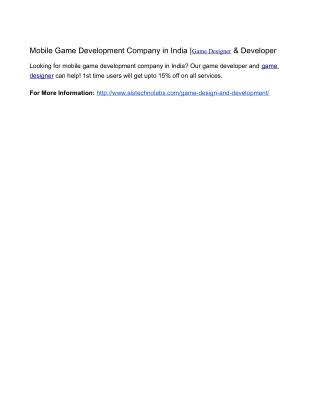 Mobile Game Development Company in India |Game Designer & Developer